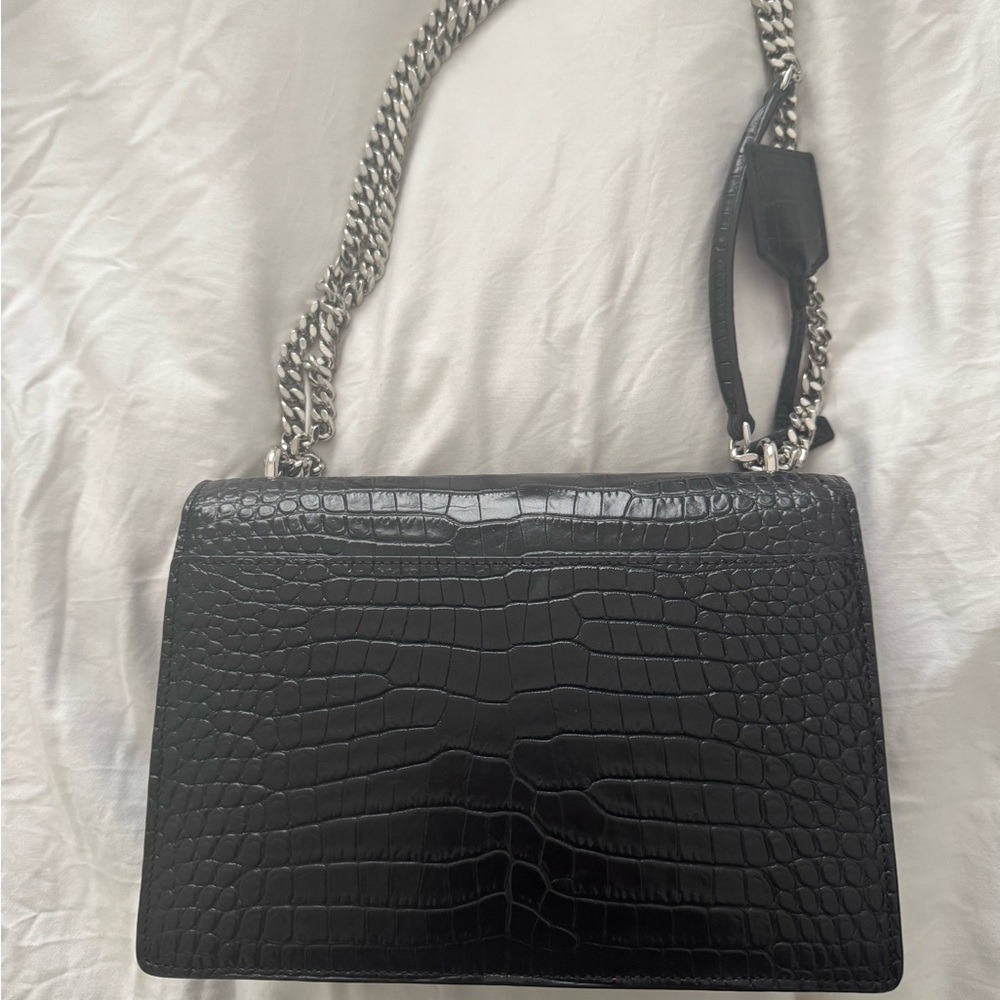Yves Saint Laurent Black Croc-Embossed Shoulder Bag - Picture 9 of 13